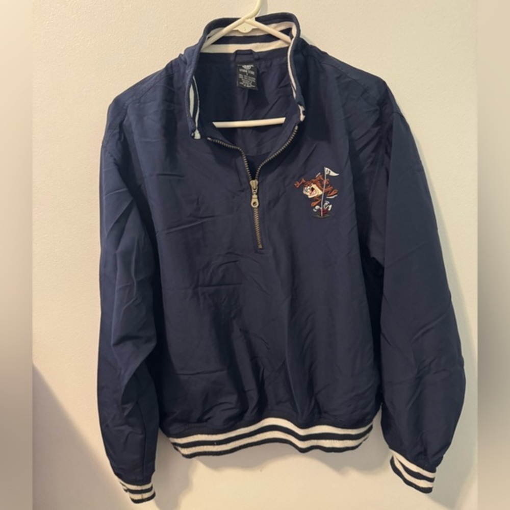 Warner Bros. Navy Blue Windbreaker with Embroidered Logo